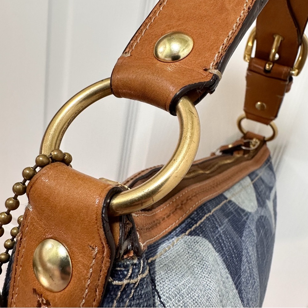 Coach - Signature Tonal Denim Hobo Shoulder Bag Brown Leather Trim - Picture 9 of 12